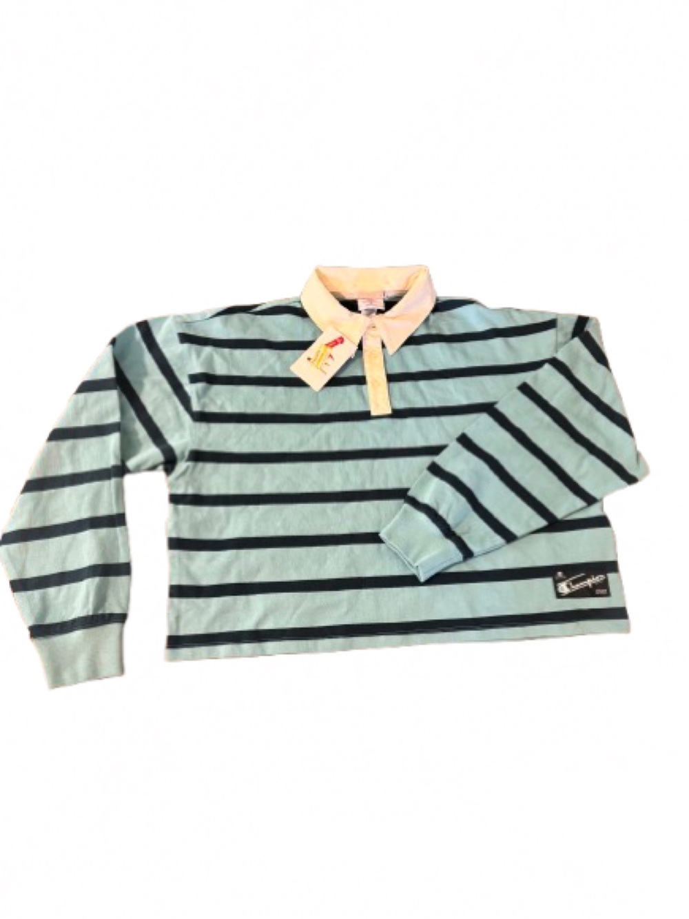 Champion Light Blue and Navy Striped Quarter Button-Down Shirt-NWT-Size XL